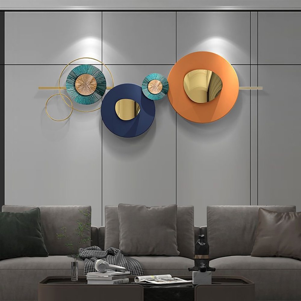 59.1" x 22.8" Modern Metal Wall Decor Home Wall Art Orange & Gold & Blue Living Room - Image 5