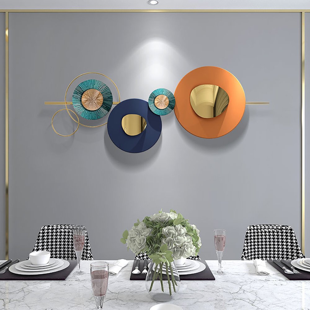 59.1" x 22.8" Modern Metal Wall Decor Home Wall Art Orange & Gold & Blue Living Room - Image 8