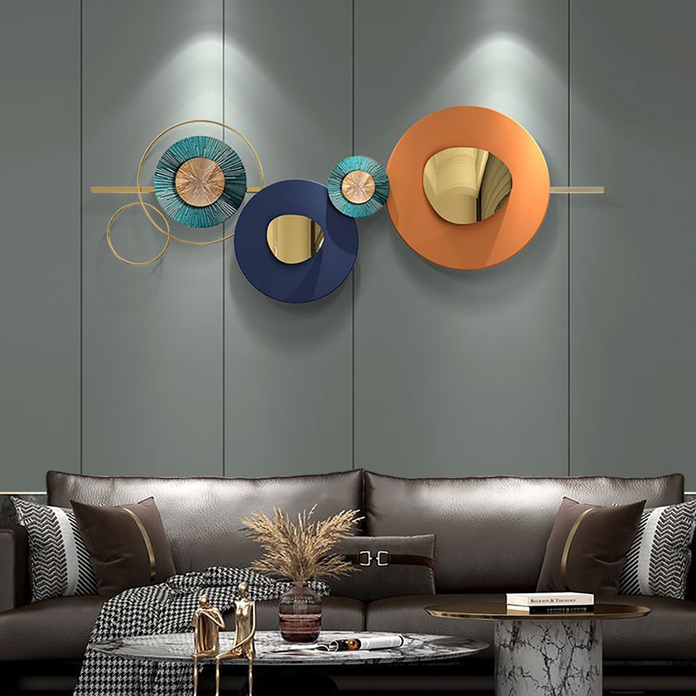 59.1" x 22.8" Modern Metal Wall Decor Home Wall Art Orange & Gold & Blue Living Room - Image 2