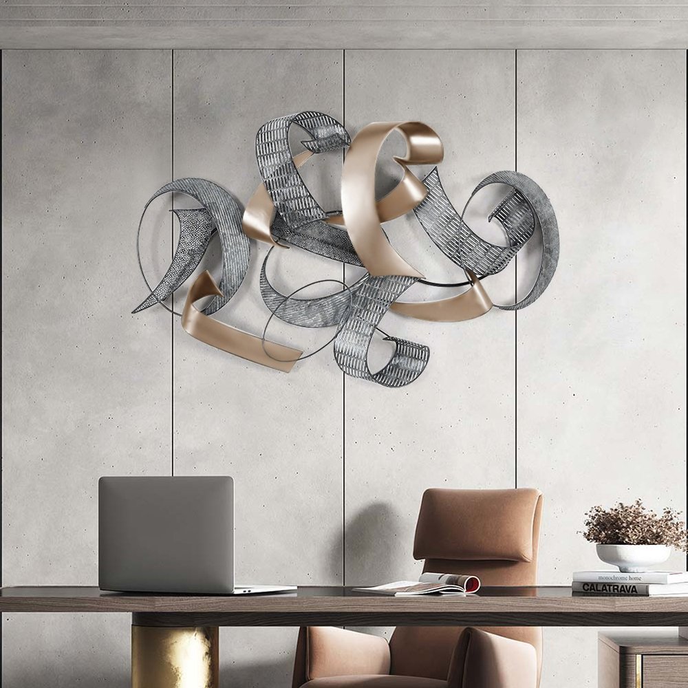 47.2" Large Modern 3D Metal Wall Decor Abstract Geometric Overlapping Art Living Room - Image 2