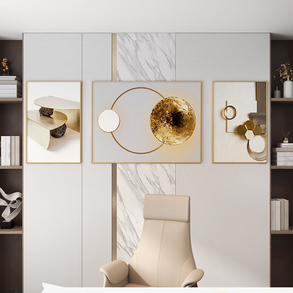 3 Pieces Modern Geometric Abstract Wall Decor Set Canvas Print with Frame Living Room - Image 8