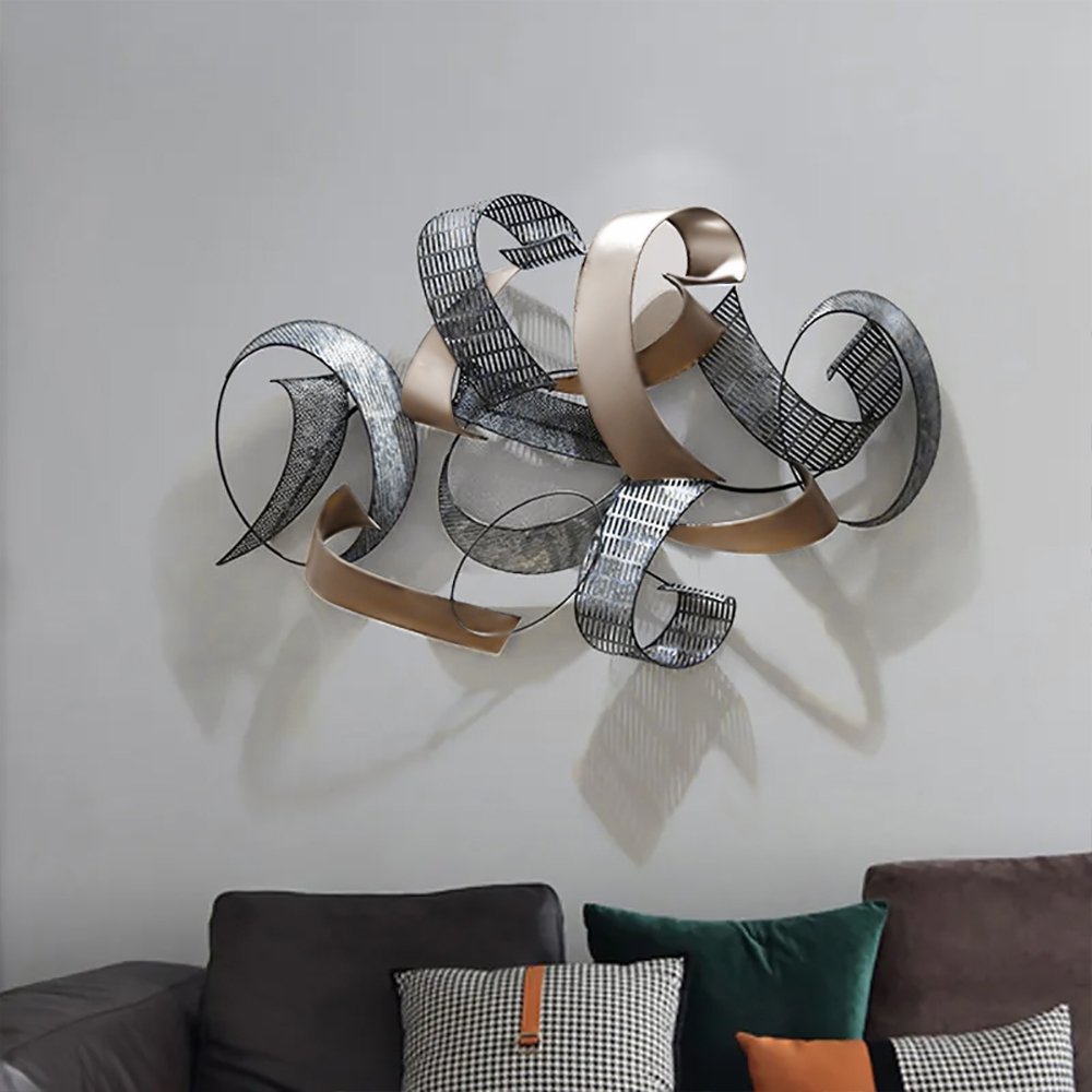 47.2" Large Modern 3D Metal Wall Decor Abstract Geometric Overlapping Art Living Room - Image 4