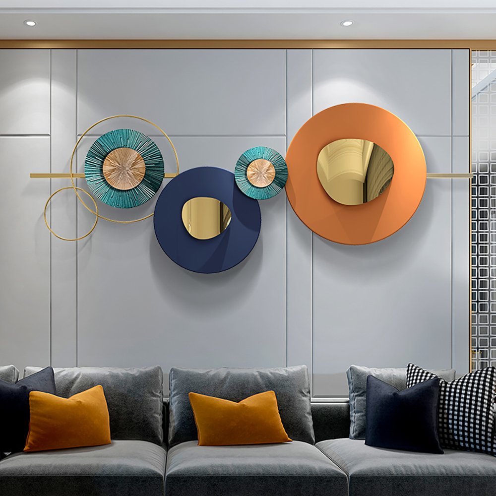 59.1" x 22.8" Modern Metal Wall Decor Home Wall Art Orange & Gold & Blue Living Room - Image 4