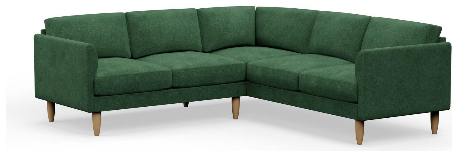 Hutch Plus Velvet Curve Arm 5 Seater Corner Sofa- Sage Green