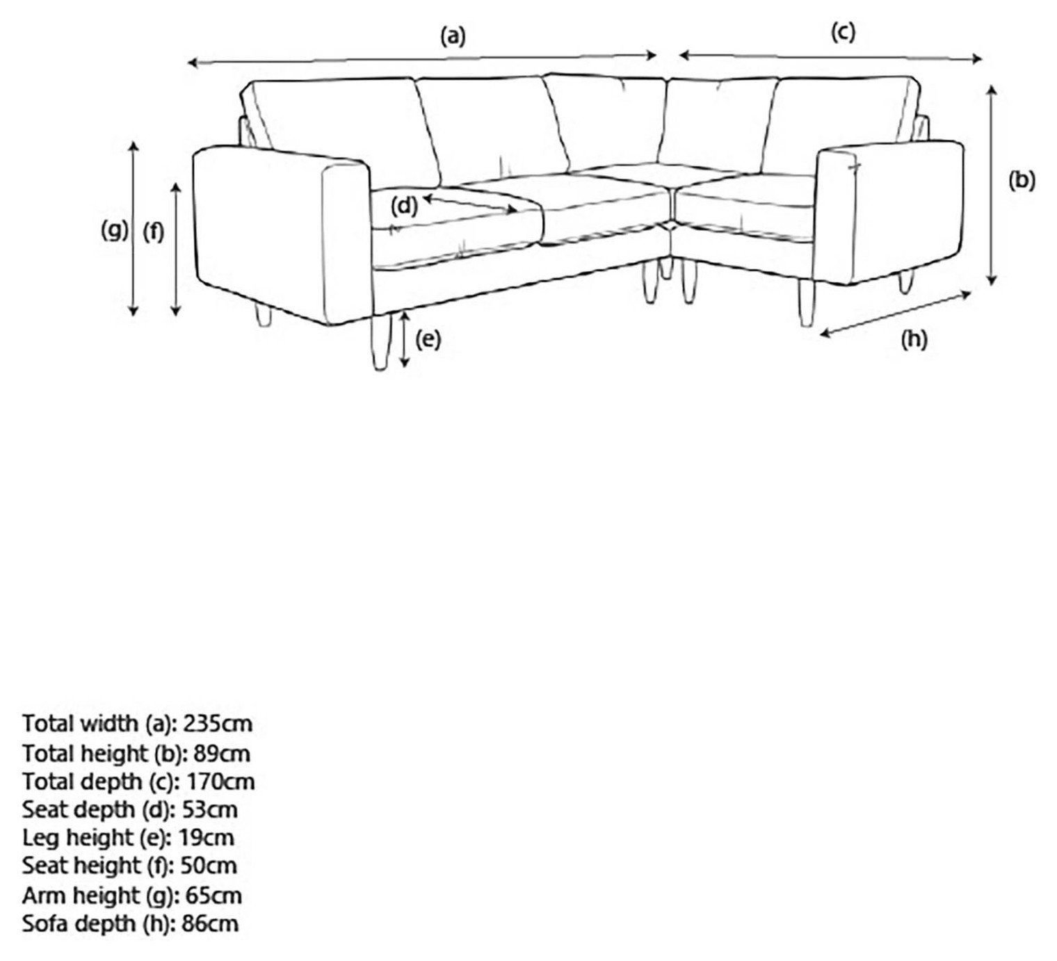 Hutch Fabric Block Arm 4 Seater Corner Sofa - Aegean Blue - Image 3