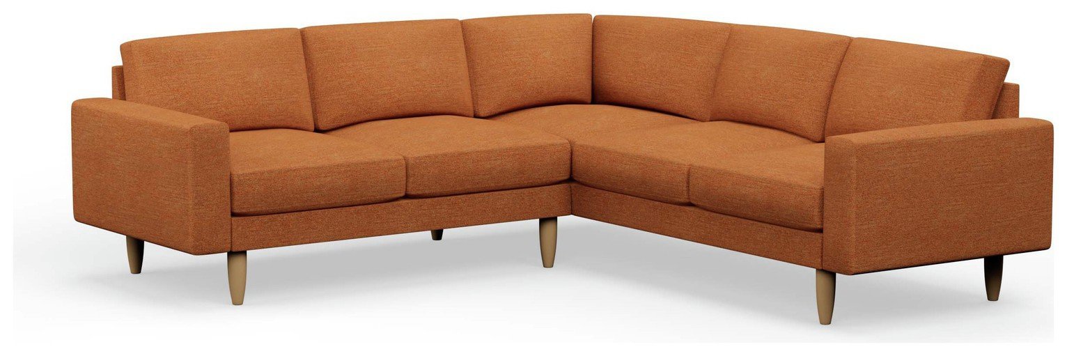 Hutch Plus Fabric Block Arm 5 Seater Corner Sofa - Rust