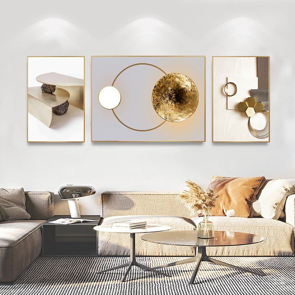 3 Pieces Modern Geometric Abstract Wall Decor Set Canvas Print with Frame Living Room - Image 4