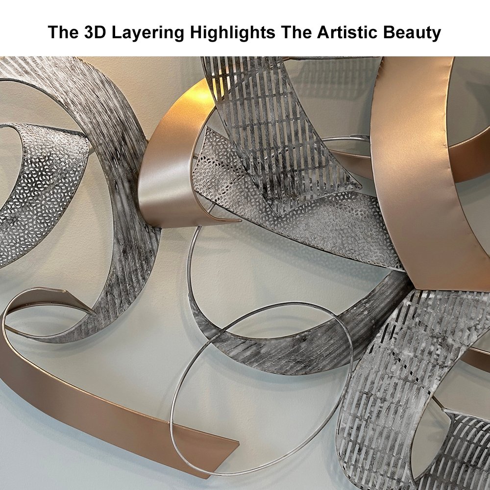 47.2" Large Modern 3D Metal Wall Decor Abstract Geometric Overlapping Art Living Room - Image 10