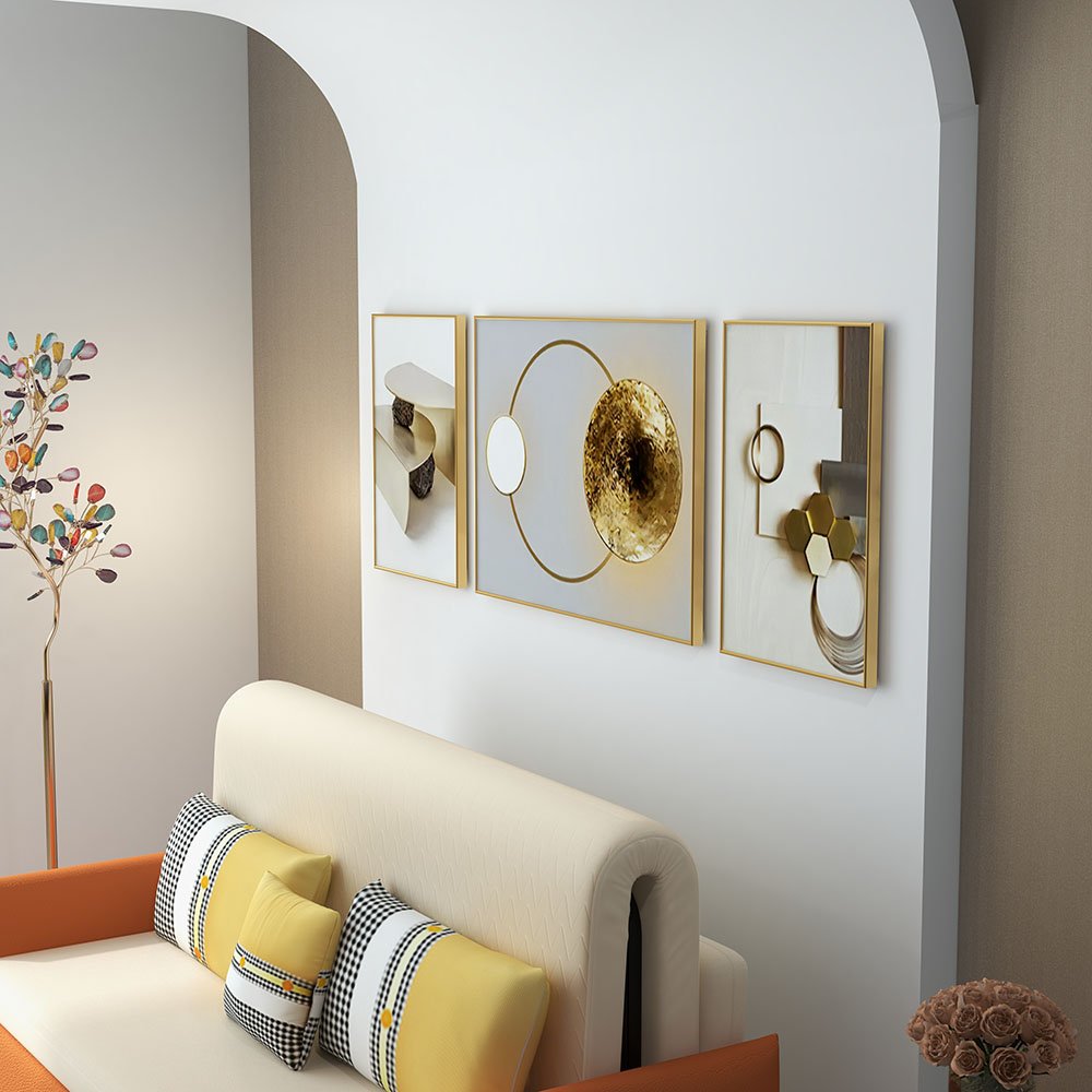 3 Pieces Modern Geometric Abstract Wall Decor Set Canvas Print with Frame Living Room - Image 7