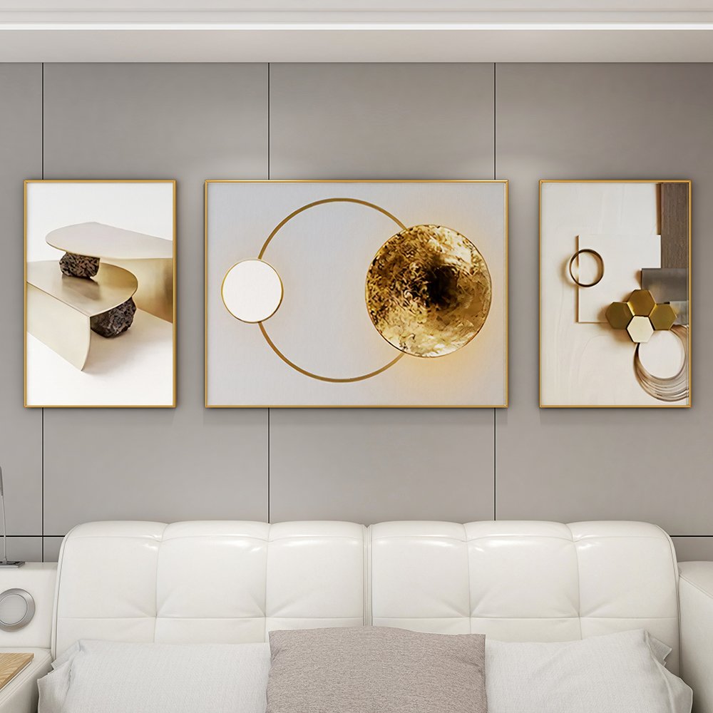 3 Pieces Modern Geometric Abstract Wall Decor Set Canvas Print with Frame Living Room - Image 9