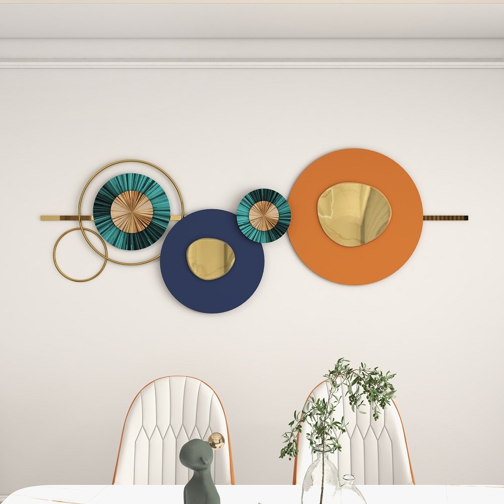 59.1" x 22.8" Modern Metal Wall Decor Home Wall Art Orange & Gold & Blue Living Room - Image 3