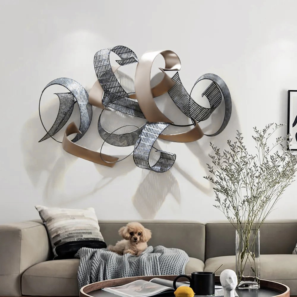 47.2" Large Modern 3D Metal Wall Decor Abstract Geometric Overlapping Art Living Room