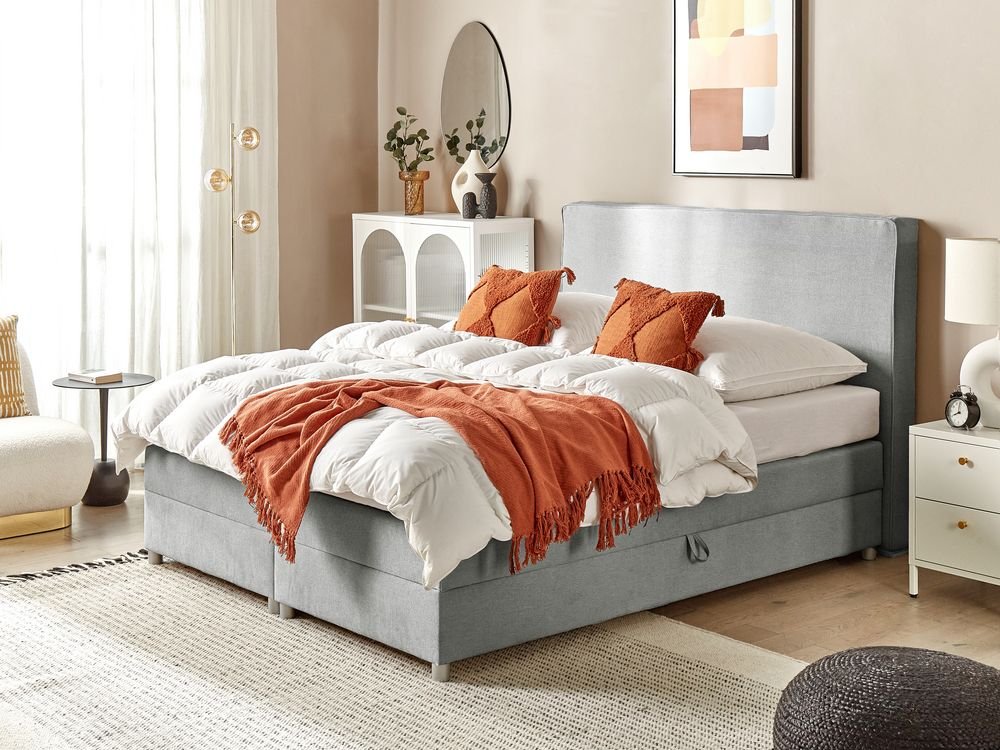 Divan Bed with Storage MINISTER Fabric Light Grey 160 x 200 cm (EU King Size) - Image 2