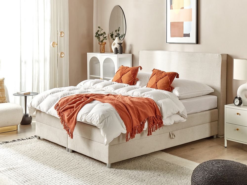 Divan Bed with Storage MINISTER Fabric Light Beige 160 x 200 cm (EU King Size) - Image 2