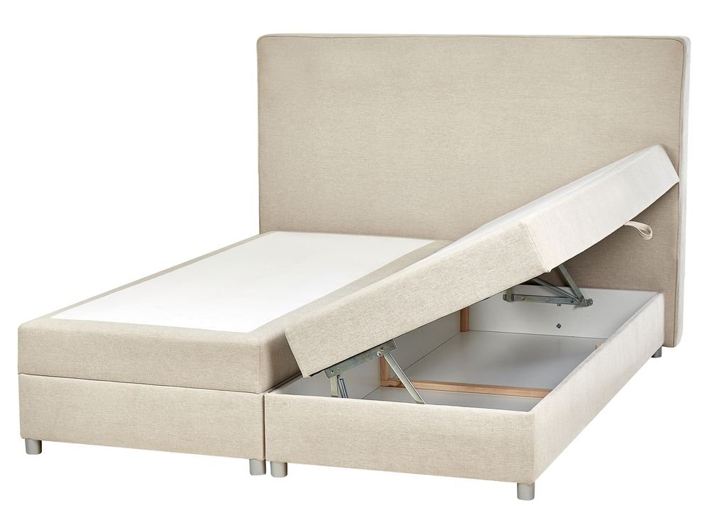 Divan Bed with Storage MINISTER Fabric Light Beige 160 x 200 cm (EU King Size)